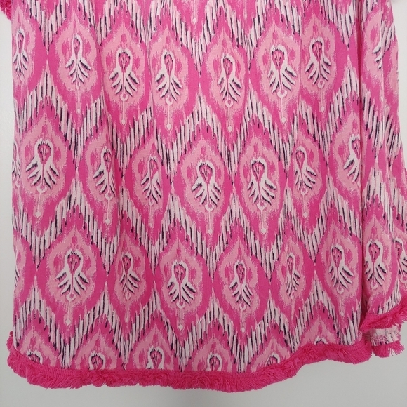 Crown & Ivy Modal Pink Ikat Off The Shoulder Fringe Hem Top 2X Vacation - Picture 7 of 12